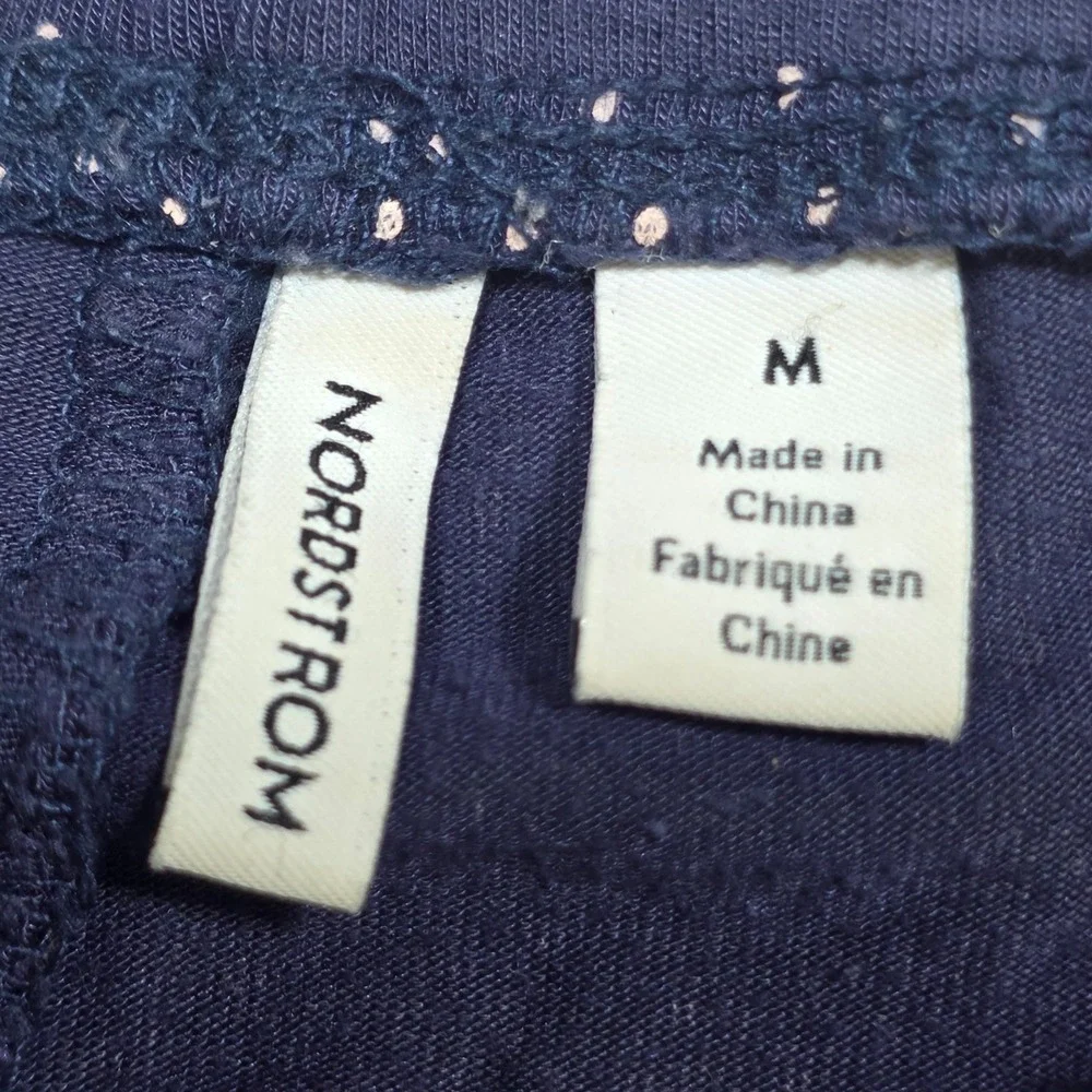 Nordstrom Pajama Set Womens M Navy Blue Polka Dot Modal Long Sleeve Wide Leg PJ